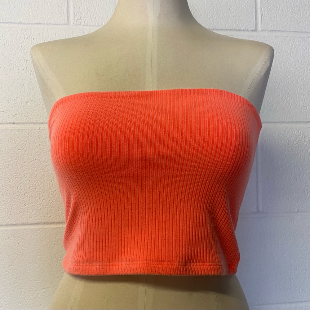Emma & Sam Neon Orange Tube Top Crop Top Size Large NWT